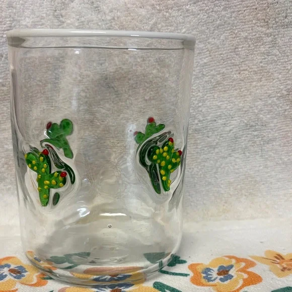 Anthropologie Hand-Painted Cactus Glass  - Green Accent Icon glass - Picture 3 of 4